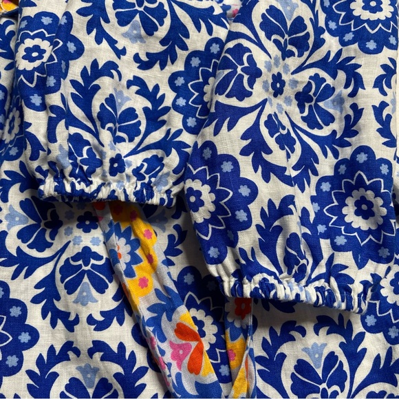 Boden Blue and White Floral Print Long Sleeve Linen Dress Mosaic Bloom Size 8 - Picture 4 of 8